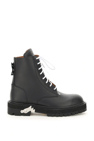 Shop Off-white Lace-up Leather Boots In Black