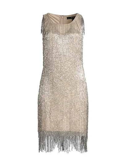 Shop Aidan Mattox Fringe Cocktail Dress In Champagne