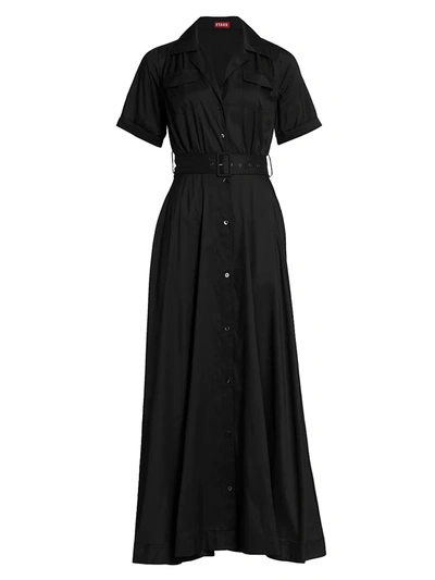 Shop Staud Women's Millie Short-sleeve Belted Shirtdress In Black