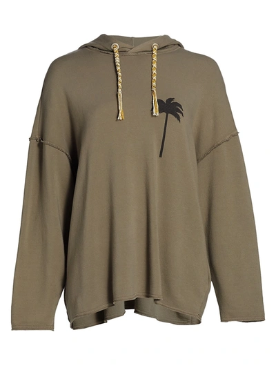 Shop Palm Angels Drawstring Loose Hoodie In Black Brown