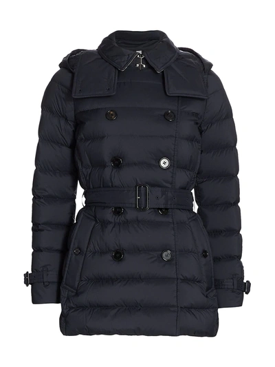 Shop Burberry Arniston Belted Short Puffer Coat In Midnight Blue