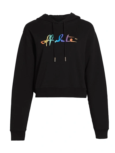 Shop Off-white Rainbow Logo Cropped Hoodie In Black