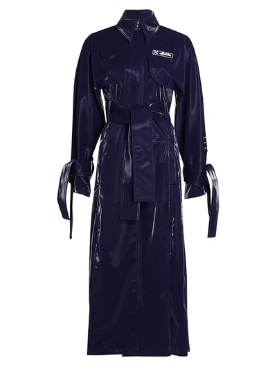 Shop Off-white Women's Velvet & Nylon Long Vented Trench Coat In Blue