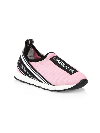 Shop Dolce & Gabbana Baby Girl's Slip-on Knit Sneakers In Pink White