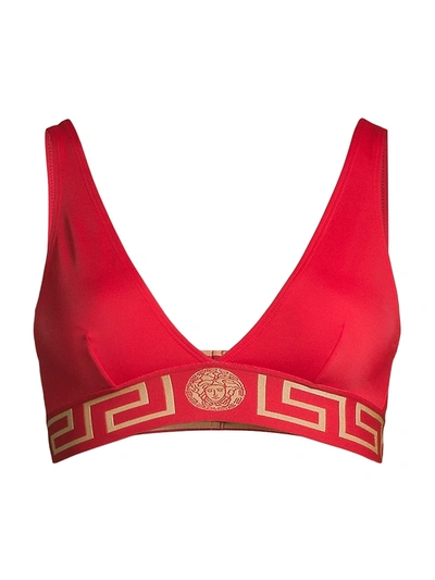 Shop Versace Women's Greca Border Bikini Top In Red