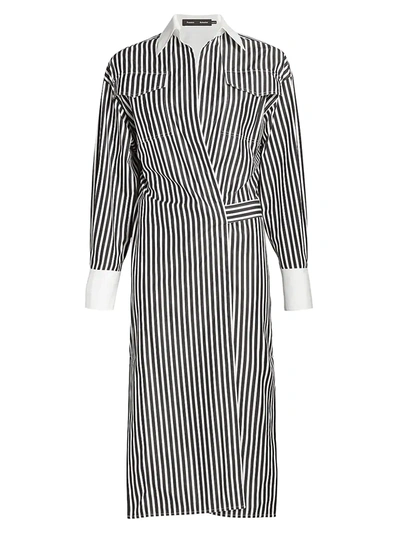 Shop Proenza Schouler Pinstripe Wrapped Shirtdress In Black White