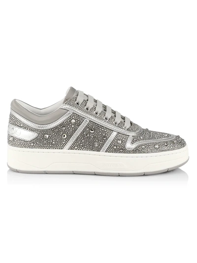 Shop Jimmy Choo Hawaii Crystal-embellished Sneakers In Silver