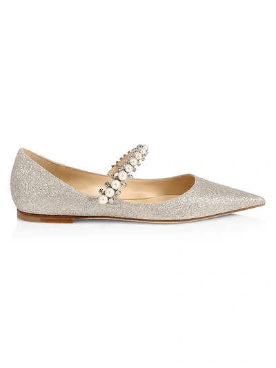 Shop Jimmy Choo Baily Embellished Glitter Mary Jane Flats In Platinum