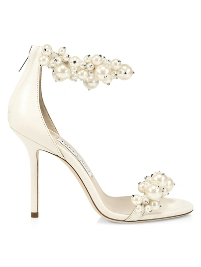 Shop Jimmy Choo Maisel Faux Pearl-embellished Leather Sandals In Beige Natural