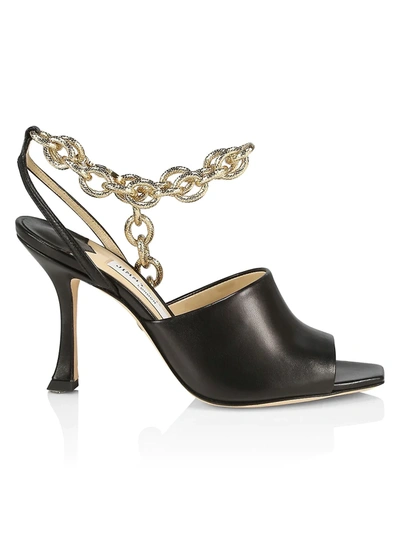 Shop Jimmy Choo Sae Ankle-chain Leather Sandals In Black Gold