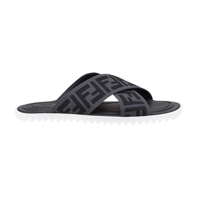 Shop Fendi Multicolour Fabric Slides In Gris