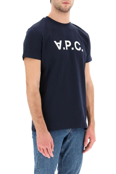 Apc A.p.c. Men Blue Crewneck T-shirt With Logo On The Front In Cotton Man In Blue