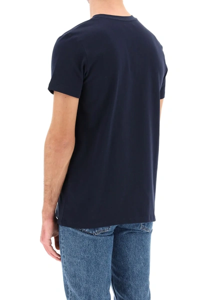 Apc A.p.c. Men Blue Crewneck T-shirt With Logo On The Front In Cotton Man In Blue