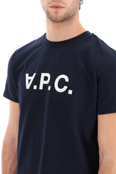 Apc A.p.c. Men Blue Crewneck T-shirt With Logo On The Front In Cotton Man In Blue
