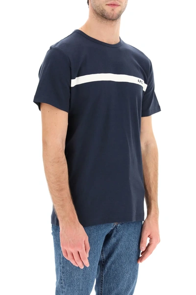Shop Apc Yukata T-shirt With Logo Embroidery In Blue,white