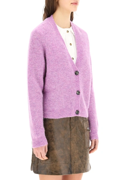 Shop Ganni Recycled Wool Cardigan In Purple