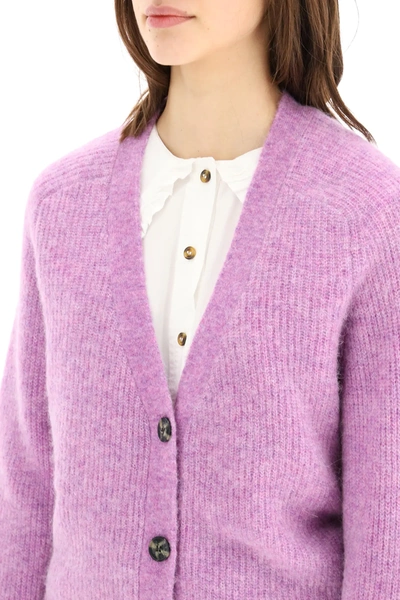 Shop Ganni Recycled Wool Cardigan In Purple