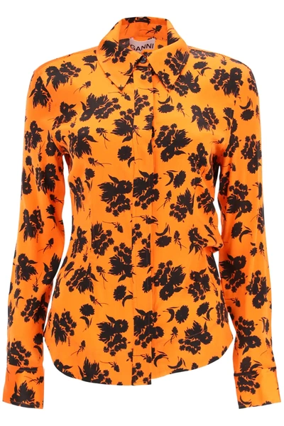 Shop Ganni Printed Shirt In Orange,black