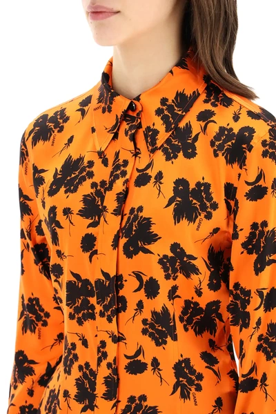 Shop Ganni Printed Shirt In Orange,black