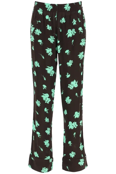 Shop Ganni Printed Pajamas Trousers In Brown,green
