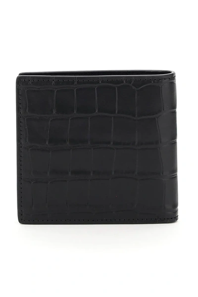 Shop Alexander Mcqueen Crocodile Print Bi-fold Wallet In Black