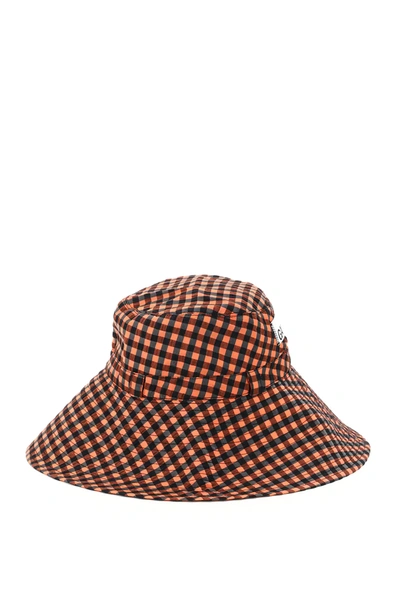 Shop Ganni Seersucker Check Bucket Hat In Red,black