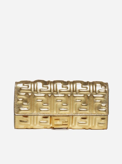 Shop Fendi Ff Leather Wallet Bag In Gold