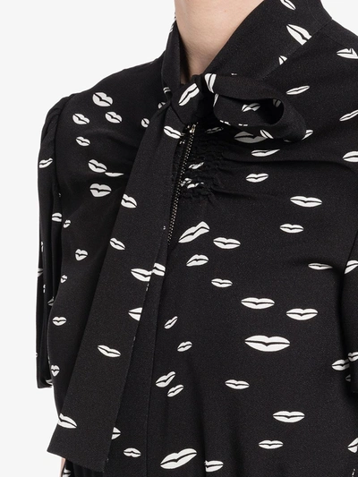 Shop Prada Lips-print Tie-neck Dress In Black