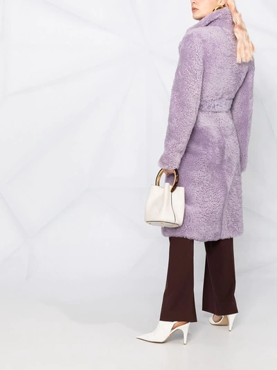 Shop Bottega Veneta Oversized Belted Textured Coat In Purple