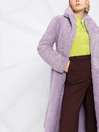 Shop Bottega Veneta Oversized Belted Textured Coat In Purple
