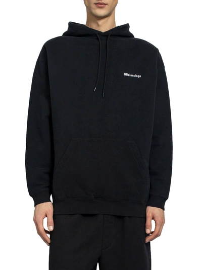 Shop Balenciaga Black Bb Logo Medium Fit Hoodie