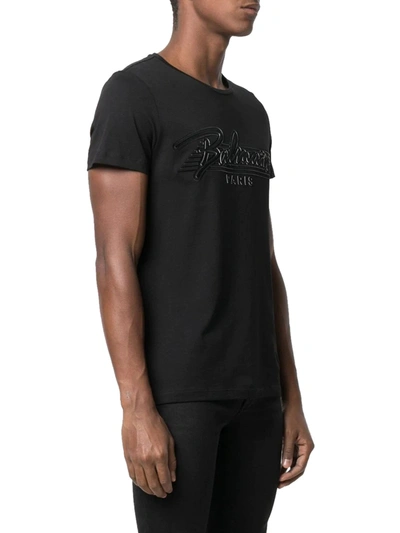 Shop Balmain Flocked Logo Print T-shirt In Black