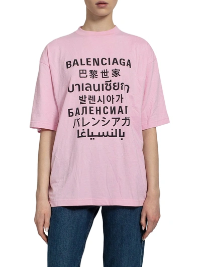 Shop Balenciaga Pink Languages Xl T-shirt In Pink & Purple
