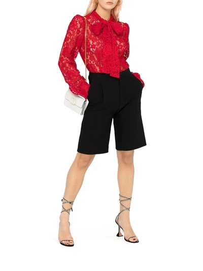 Shop Dolce & Gabbana Pussybow Collar Lace Blouse In Red
