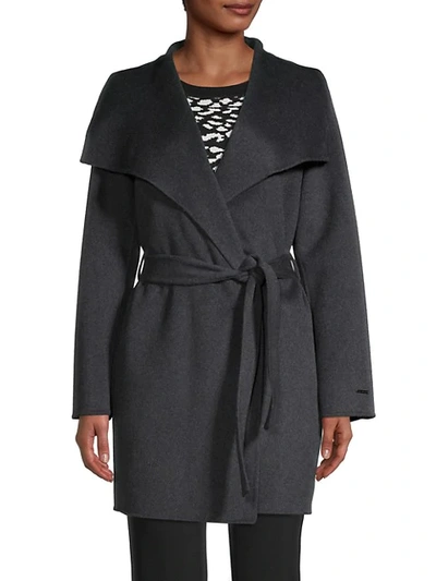 Shop Tahari Women's Ella Wrap Coat In Deep Charcoal