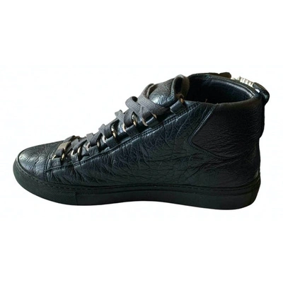 Pre-owned Balenciaga Arena Patent Leather High Trainers In Navy | ModeSens