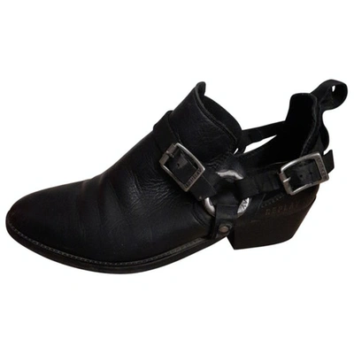 Pre-owned Replay Black Leather Ankle Boots