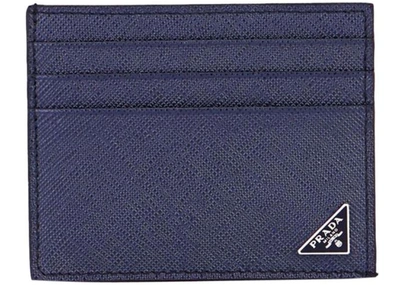 Pre-owned Prada  Card Case (6 Card Slot) Saffiano Leather Baltico Blue