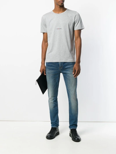 Shop Saint Laurent Logo Cotton T-shirt In Grey