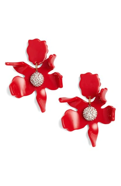 Shop Lele Sadoughi Small Crystal Lily Earrings In Coral