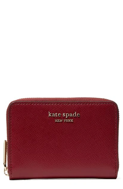 Shop Kate Spade Spencer Zip Leather Card Case In Red Currant