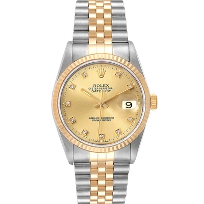 Pre-owned Rolex Champagne Diamonds 18k Yellow Gold And Stainless Steel Datejust 16233 Men's Wristwatch 36 Mm