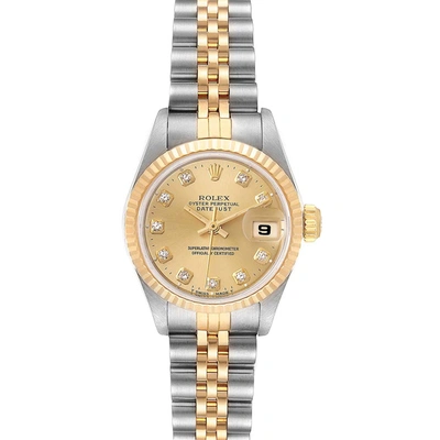 Pre-owned Rolex Champagne Diamonds 18k Yellow Gold And Stainless Steel Datejust 69173 Women's Wristwatch 26 Mm