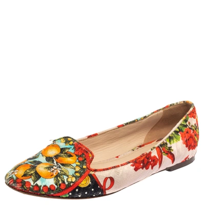 Pre-owned Dolce & Gabbana Multicolor Floral Print Brocade Fabric Smoking Slippers Size 38.5