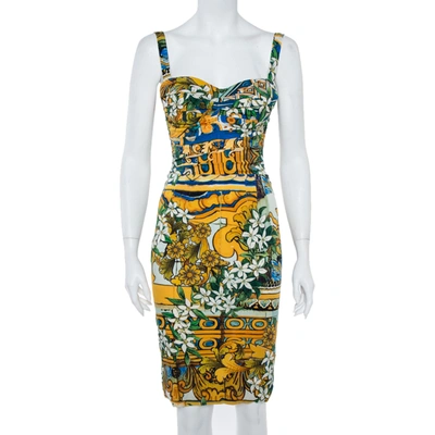 Pre-owned Dolce & Gabbana Multicolor Floral Print Silk Sleeveless Dress S