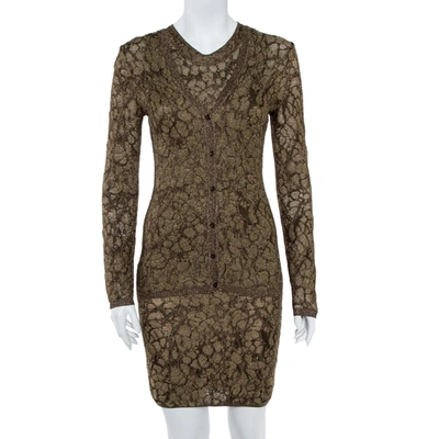Pre-owned M Missoni Gold Lurex Knit Cardigan & Midi Dress Set S