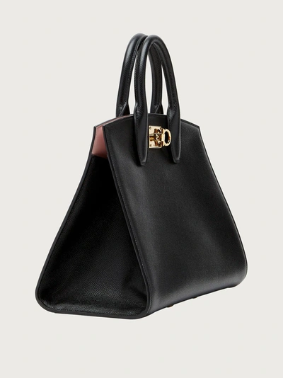 Ferragamo Studio Box Leather Shoulder Bag In Black