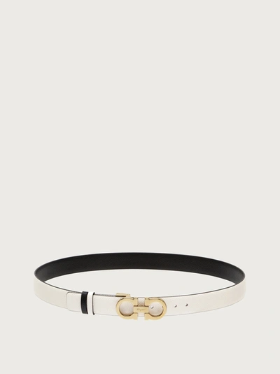 Ferragamo Women's Double Gancini Buckle Reversible Leather Belt In White