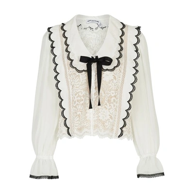 Shop Self-portrait Laced Collar Shirt In White