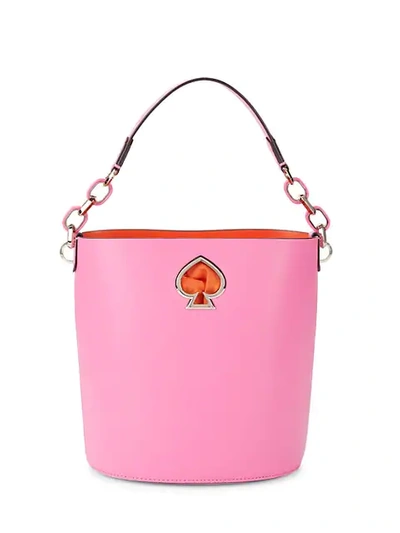 Shop Kate Spade Small Suzy Leather Bucket Bag In Hibiscus